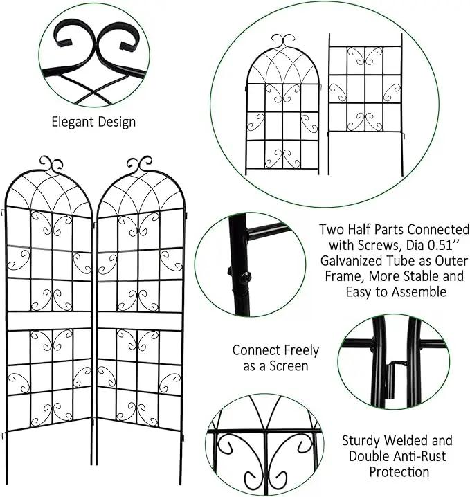 8 Pack Metal Garden Trellis 71" H Garden Fence Rustproof Trellis for Climbing Plants Support Roses Flower Outdoor Lawn Black by GreenHaven Gardens
