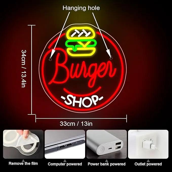 Hamburger Shop Neon Sign Hamburger Neon Signs for Wall Decor Dimmable Hamburger Neon Lights LED Light Up Sign for Hamburger Shop,Bar,Restaurant,Food Shop,Pub Decoration by GreenHaven Gardens