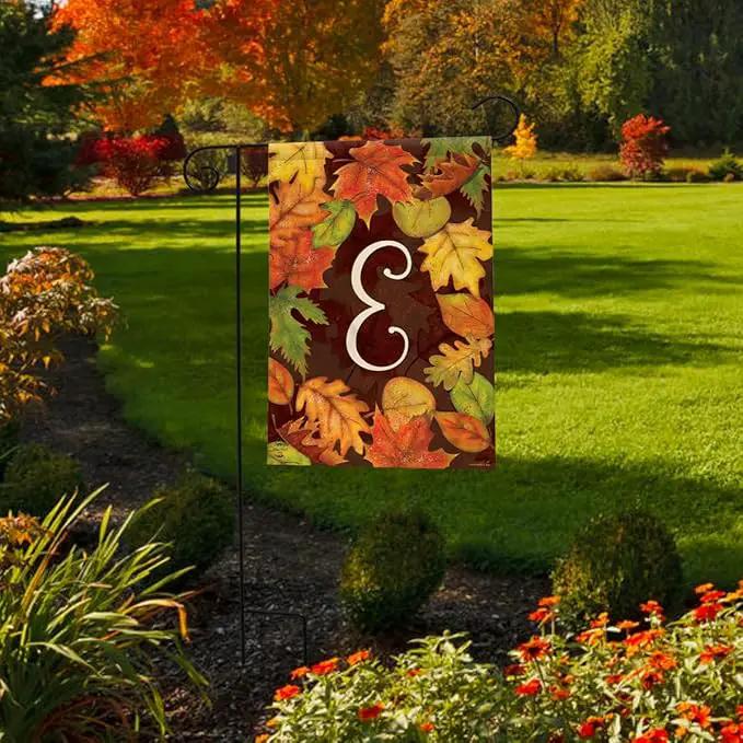 Briarwood Lane Fall Leaves Monogram Letter E Garden Flag by GreenHaven Gardens