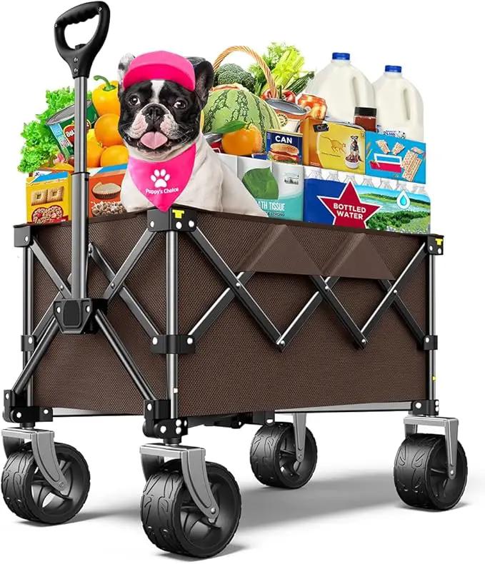 Beach Wagon,CollapsibleWagon 220lbs with Big Wheels Foldable Wagon Carts,Portable Utility for Garden Grocery Sports Camping All Terrain-Khaki by GreenHaven Gardens