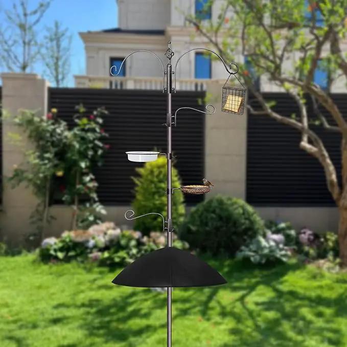 Bird Feeder,91in 4 Hook Bird Feeder Pole with Squirrel Baffle,Bath and Mesh Tray,Steel Multi-Feeder Kit Stand for Attracting Wild Birds, Easy Assembly for Courtyards (Weld, Black 91IN) by GreenHaven Gardens