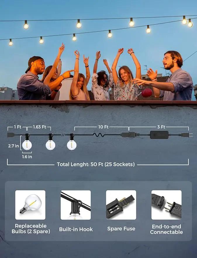 XMCOSY+ Patio Lights, Smart 50Ft Outdoor String Lights with 25 Dimmable G40 Globe Bulbs, APP Control, Work with Alexa, Connectable Waterproof LED Outdoor Light by GreenHaven Gardens