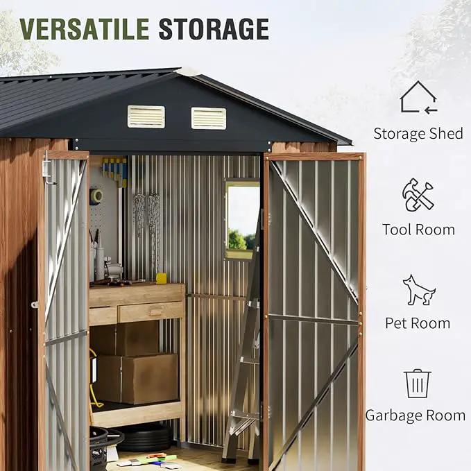 8x6 Ft Storage Shed, Large Outdoor Shed with Floor Base, Window, Lockable Doors, Outside Steel Shed for Garden, Backyard, Lawn, Patio Utility, Tool Storage by GreenHaven Gardens