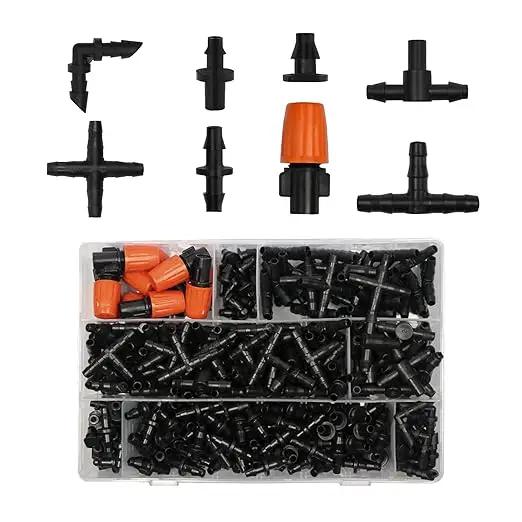 280 PCS Drip irrigation Parts,Drip System Parts,1/4 Inch Drip Irrigation Barbed Connectors (Nozzles, Nozzle Tees, Single Barbs, Couplings, Tees, Elbows, Plugs, Crosses) for Garden System by GreenHaven Gardens