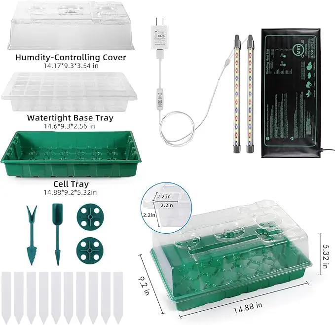 Seed Starter Kit, Seed Starter Tray with Grow Light and Heat Mat, Color Change Full Spectrum Grow Lights Seed Starting Germination Kits, 3 Timing Set Indoor Plant Grow Kit with Humidity Control by GreenHaven Gardens