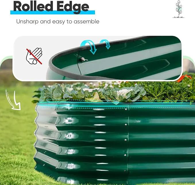 Quictent Galvanized Raised Garden Bed Kit, 6x3x1.5 ft Oval Metal Planter Box Tall for Vegetables Outdoor Backyard, Rubber Strip Edging Included, Dark Green by GreenHaven Gardens