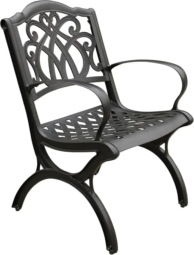 Ornate Traditional Outdoor Cast Aluminum Black Patio Dining Chair by GreenHaven Gardens