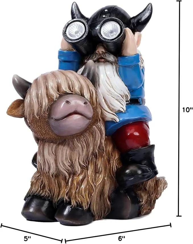 Garden Gnome Statues Resin Gnome Sitting on Highland Cow Solar Lights Outdoor Telescope Gnome Gifts for Yard, Patio Decor Gift(Cow Gnome) by GreenHaven Gardens