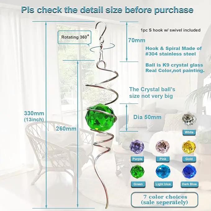 Fonmy Gazing Ball Spiral Tail -Decorative Wind Spinner Sun Catcher Rainbow Maker 11 inch Tail and 2 inch Green Crystal Orb. Indoor Outdoor Garden Decoration -13 inch Height by GreenHaven Gardens