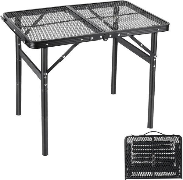 Camping Table Grill 4 Height Adjustable Small Folding 2FT Foldable Picnic Portable Grill Stand Mesh Outdoor Beach BBQ RV Black