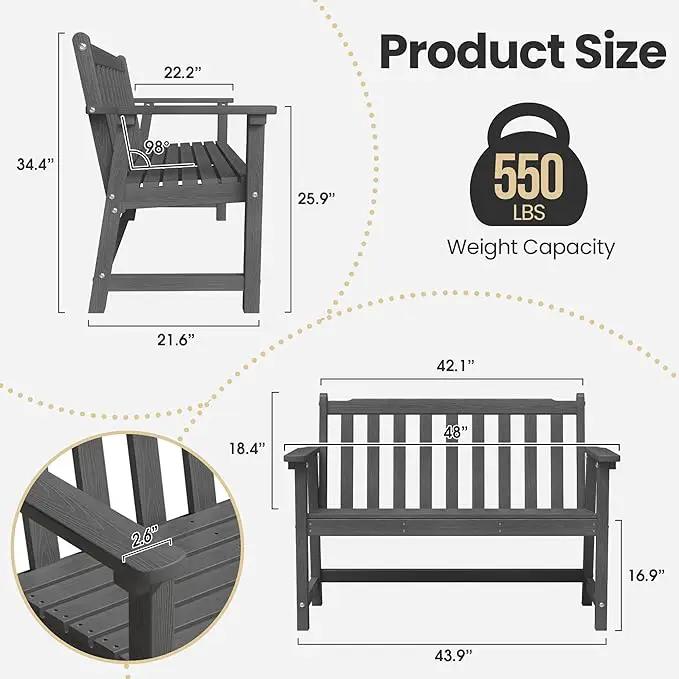 Ciokea 44" Outdoor Bench, HDPE Weatherproof Garden Bench, 2-Person Porch Benches with 550 Lbs, Waterproof Patio Benches for Outside Balcony Deck Backyard, Dark Grey by GreenHaven Gardens