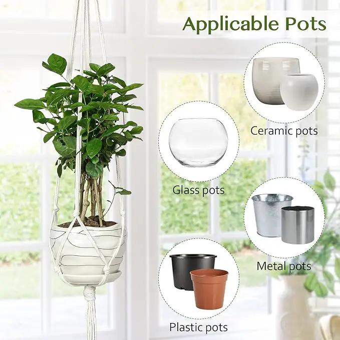 6 Pack Macrame Plant Hanger Indoor Hanging Planters for Indoor Outdoor Plants with 6 S Hooks and 6 Hook Nails, Hanging Plant Holder 43" Boho Home Decor,Ivory by GreenHaven Gardens