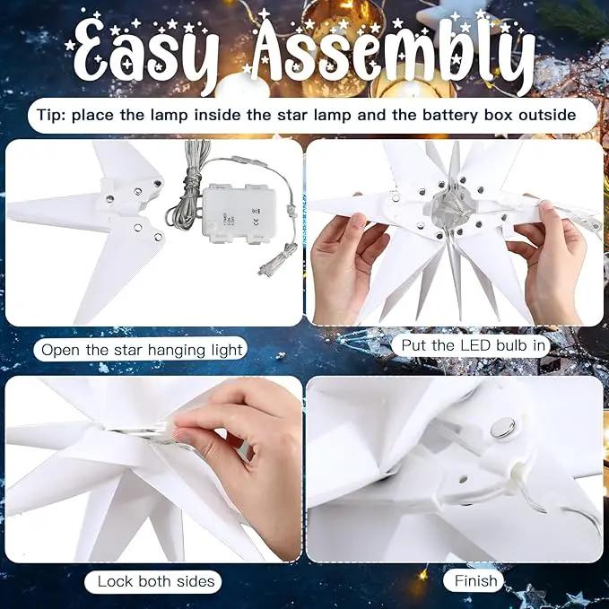 Kingdder 8 Pieces Moravian Star Light LED 3D Star Hanging Light Powered by Battery with Timer Function White Porch Lantern Holiday Decor for Indoor Outdoor Christmas Tree Balcony Courtyard (12 Inch) by GreenHaven Gardens
