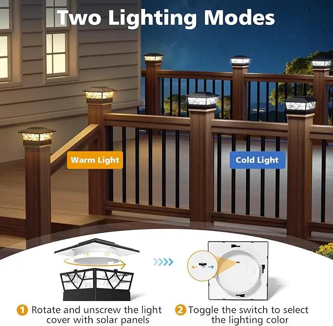 NIORSUN Solar Post Lights Outdoor 4 Pack, 2 Modes LED, Deck Fence Post Solar Lights for 3.5x3.5 4x4 5x5 5.5x5.5 Caps Patio Garden Decoration, Black by GreenHaven Gardens