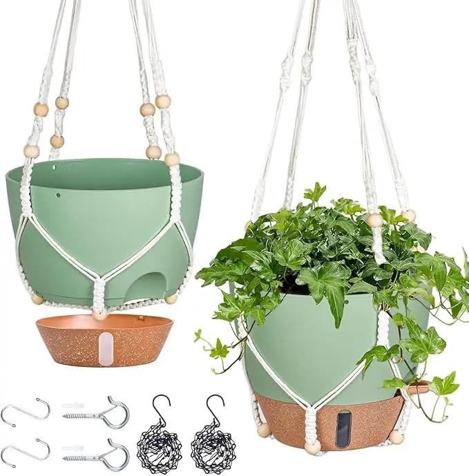 10 Inch Hanging Planters for Indoor Plants, 2 Pack Self Watering Hanging Baskets Flower Pots with Drainage Hole, Visual Reservoir & 2 Kinds of Plant Hanger for Outdoor Garden Home Decor by GreenHaven Gardens
