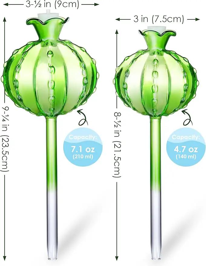 NiHome Cactus-Shaped Glass Plant Self-Watering Globes 6-Pack, Glass Waterer Stakes for Potted Plants, Automatic Mini Irrigation System, Adorable Gardening Tool (Green, 3 Large + 3 Medium) by GreenHaven Gardens