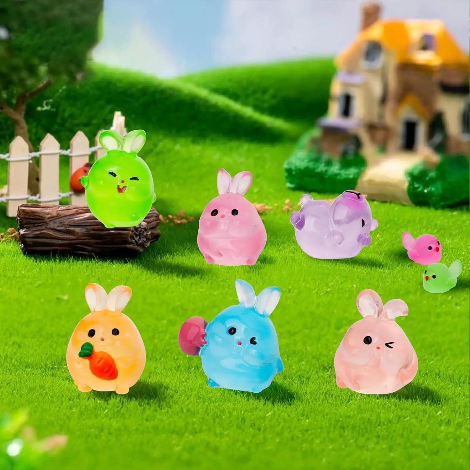 200pcs Luminous Mini Resin Animals 30 Types Miniature Resin Animal Figurines to Hide Bulk Glow in The Dark Tiny Ducks Frogs Small Cat Bunnies for Fairy Garden Micro Landscape Dollhouse Accessories by GreenHaven Gardens
