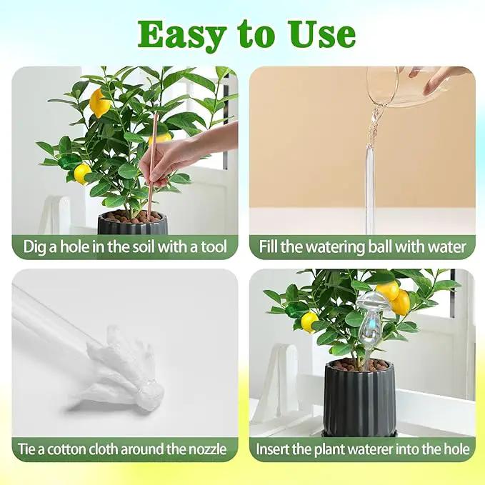 Plant Watering Globes, 4PCS Iridescent Rainbow Gradient Color Clear Glass Mushroom Self Watering Spikes Planter Insert, Automatic Plant Waterer Bulbs Devices for All Plants 9" L × 3.5" D by GreenHaven Gardens