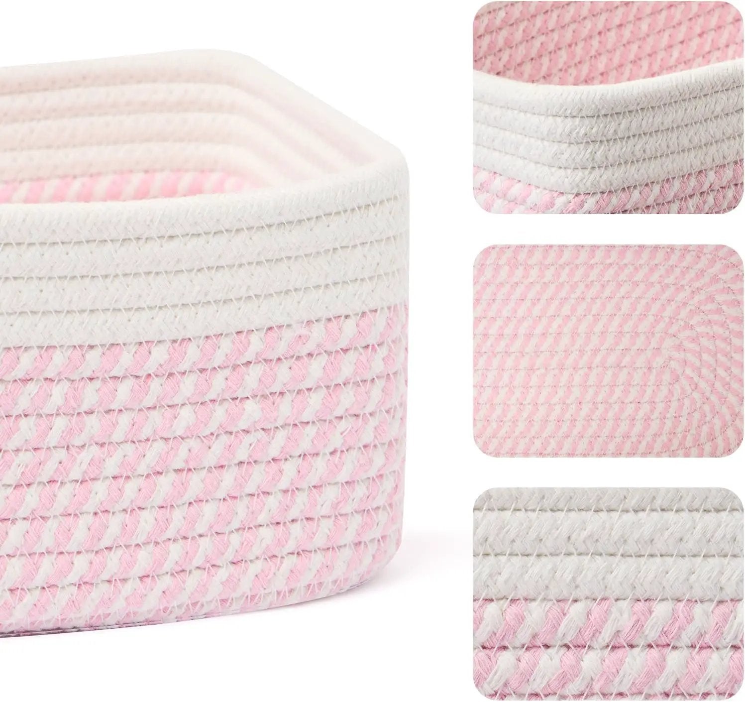 Small Storage Baskets for Organizing | Closet Organizer Bins | Shelf Toy Basket | Woven Rope Baskets | Cube Decorative Box | Shallow Basket | 11.5x7.5x4.7” | 4 Packs White Pink by GreenHaven Gardens