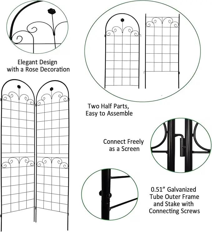 6 Pack Metal Garden Trellis 86.7" H Garden Fence Rustproof Trellis for Climbing Plants Support Roses Flower Outdoor Lawn Black by GreenHaven Gardens