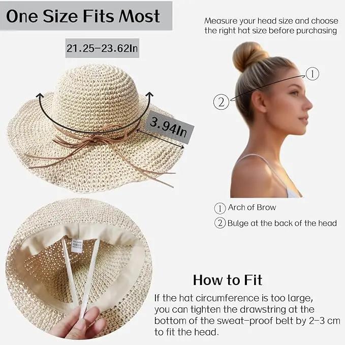 Womens Straw Beach Sun Hats, Foldable Packable Floppy Handmade Crochet Hats for Women,Large Summer Vacation Wide Brim Hat by GreenHaven Gardens