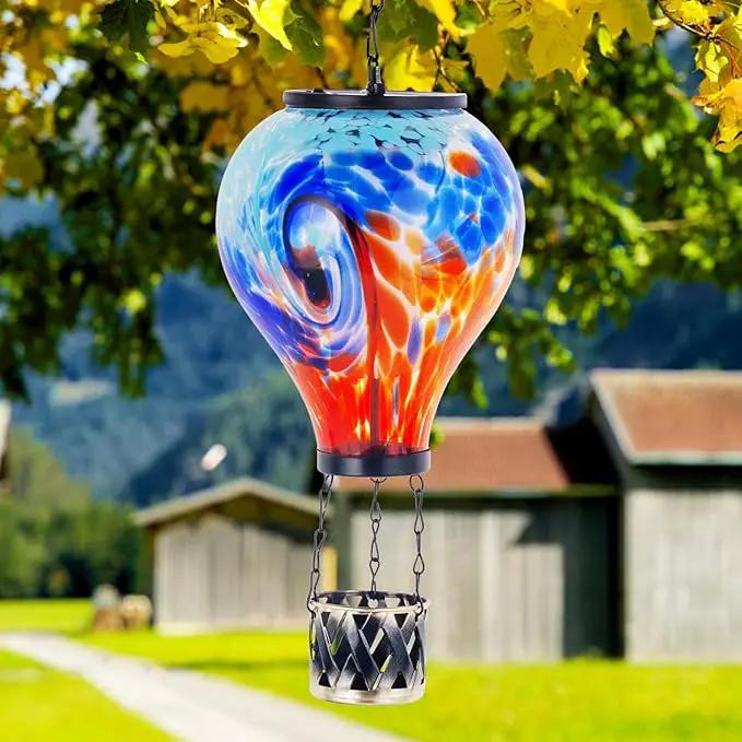 Starsoul Unique Hot Air Balloon Solar Lantern Glass Outdoor Hot Air Balloon Solar Flickering Flame Light Waterproof Hanging Solar Lantern with Big Basket for Garden Yard Patio Decor by GreenHaven Gardens