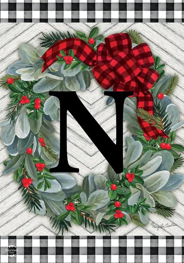 Briarwood Lane Winter Wreath Monogram Letter N Garden Flag by GreenHaven Gardens