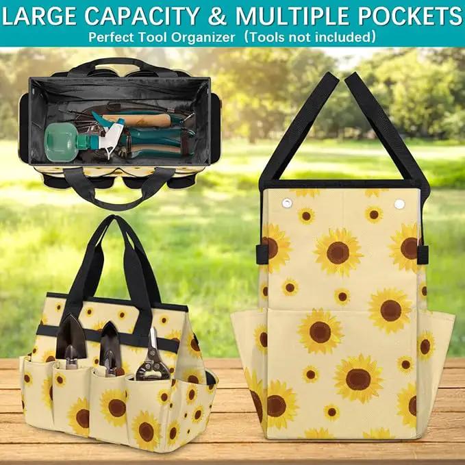 Sunflower Gardening Tool Bag,Heavy Duty Garden Tote Bag,Portable Oxford Gardening Storage Basket Organizer Handbag with Pockets Handle,Hand Tools Gifts for Outdoor Garden Lawn Yard by GreenHaven Gardens