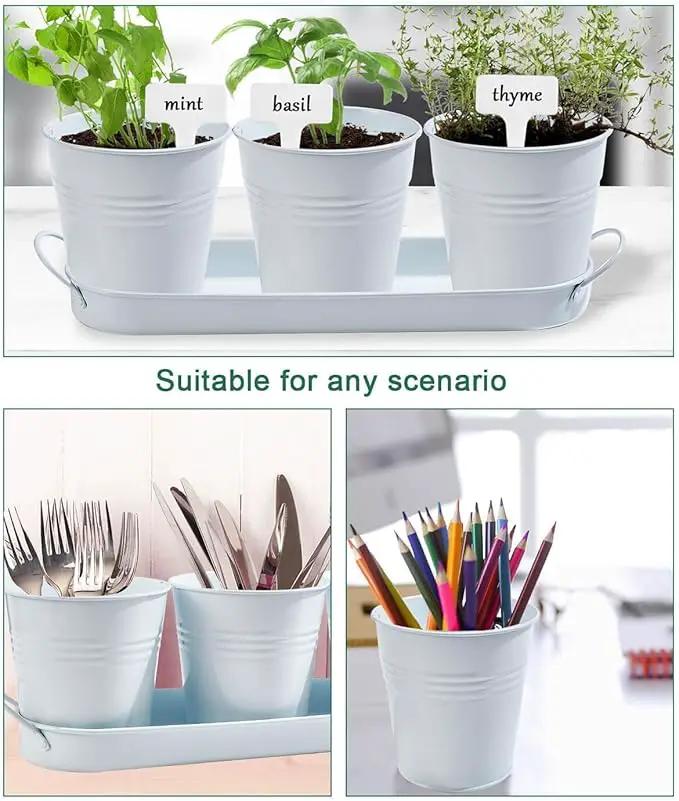 vensovo Indoor Herb Planter Set - Galvanized Windowsill Garden Pots with Tray & Drainage, Set of 3 Metal Window Planters for Kitchen & Outdoor Use, White by GreenHaven Gardens