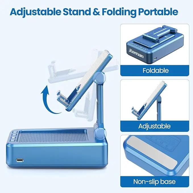 JTEMAN Phone Stand with Wireless Bluetooth Speaker, HD Surround Sound Bluetooth Speaker for Desk Perfect for Home Kitchen Gadgets Gifts,Compatible with iPhone/ipad/Samsung Galaxy(Blue) by GreenHaven Gardens