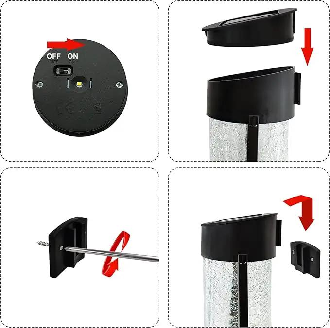 2PK Solar Outdoor Wall Lights with Crackle Glass Shade, Porch Fence Exterior Light Fixture Solar Powered Wall Scones by GreenHaven Gardens