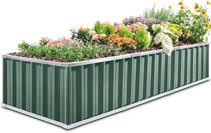 KING BIRD Galvanized Raised Garden Bed with 2 Installation Methods for DIY, 101" x 36" x 18" Heightened Planter Kit Box Outdoor for Deep-Rooted Vegetables, Flowers, Green by GreenHaven Gardens