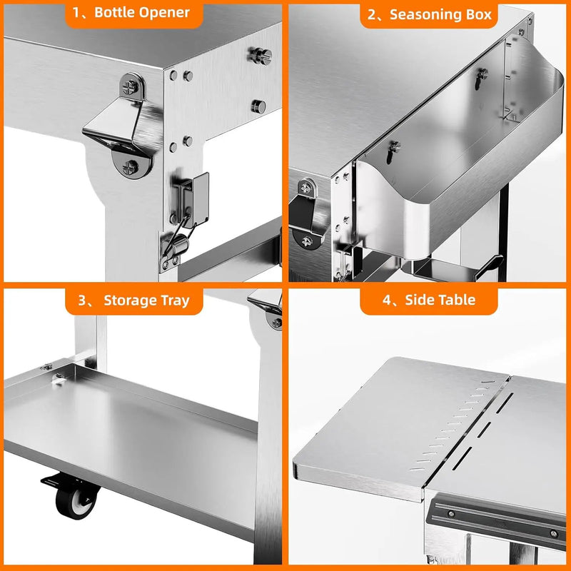 Food Grade 304 Stainless Steel BBQ Grill Table fits Tabletop Griddle, Outdoor Grill Table with 4 Foldable Legs, Portable Grill Stand for RV, Camping, Tailgating by GreenHaven Gardens