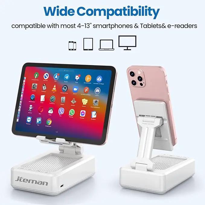 JTEMAN Portable Phone Stand with Speaker Bluetooth Wireless,Gifts for Men Women,Birthday for Women,Kitchen Gadgets for Men,Phone Holder for Desk - White by GreenHaven Gardens