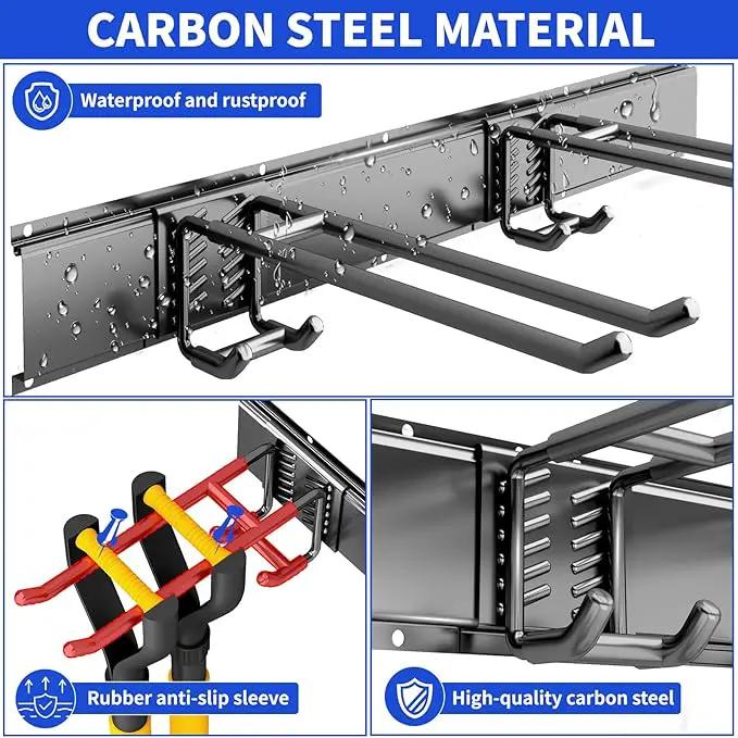Garage Organization Tool Organizer Wall Mount, 48inch Heavy Duty Garden Tool organizer Storage System, Easy Install With 6 Adjustable Bilayer Hooks, For Garage, Basement, Shed, Workshop(Black) by GreenHaven Gardens