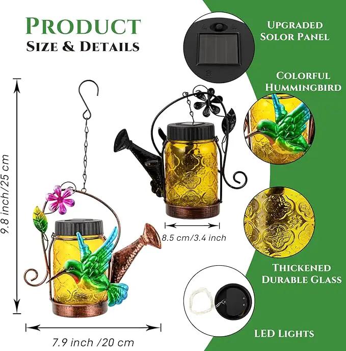 2 Pack Solar Lanterns Outdoor Waterproof Kettle Hanging Solar Lantern, Watering Jar Outdoor Solar Lanterns with Hummingbird Decor for Yard Garden Tree by GreenHaven Gardens