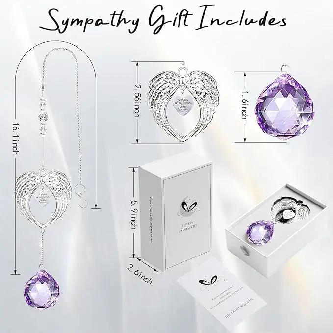 Sympathy Gift Modern Grief Gift for Lose of Loved Ones, Memorial Suncatcher with 40mm Crystal Ball, Sorry for Your Lose Rainbow Maker, Bereavement Gift Idea Angel Wings Design, Purple by GreenHaven Gardens