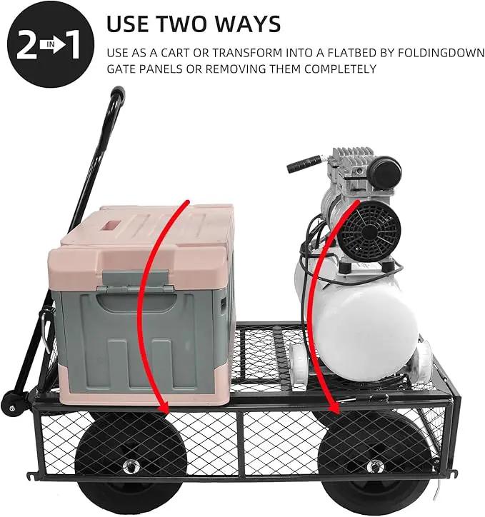 Heavy Duty 480 Lbs Capacity Mesh Steel Garden Cart Folding Utility Wagon with Removable Sides (Black) by GreenHaven Gardens