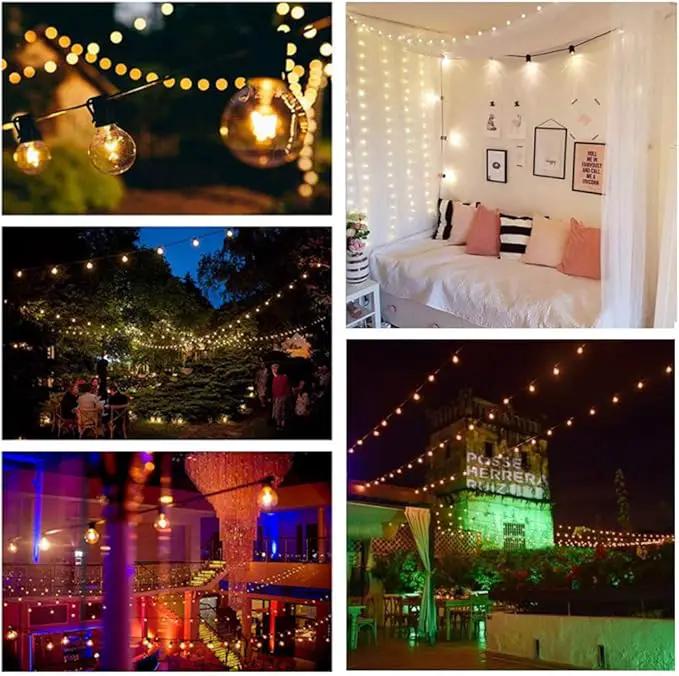 GOOTHY Globe Holiday String Lights with G40 Bulbs (50ft.) Backyard Patio Lights Garden Bistro Party Natural Warm Bulbs Cafe Hanging Umbrella Lights on Light String Indoor Outdoor-White by GreenHaven Gardens
