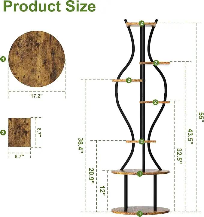 Plant Stand Indoor with Grow Lights, 7 Tier Tall Metal Plant Shelf for Multiple Plants, 55″ Lighted Plants Shelves Corner Flower Holder, Vase Shape Plant Display Rack for Home Living Room Patio by GreenHaven Gardens