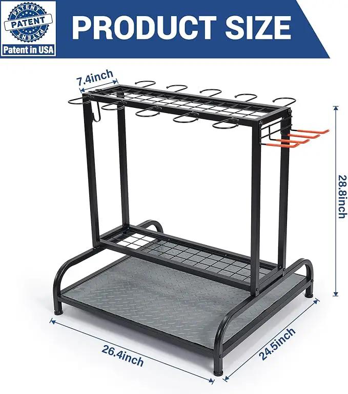 Garden Tool Organizer, Yard Tools Rack Holds 55 Long-Handled Tools/Rakes/Brooms for Garage Organization and Storage, Shed, Outdoor, Lawn, Heavy-Duty Steel, Black, Easy Assembly by GreenHaven Gardens