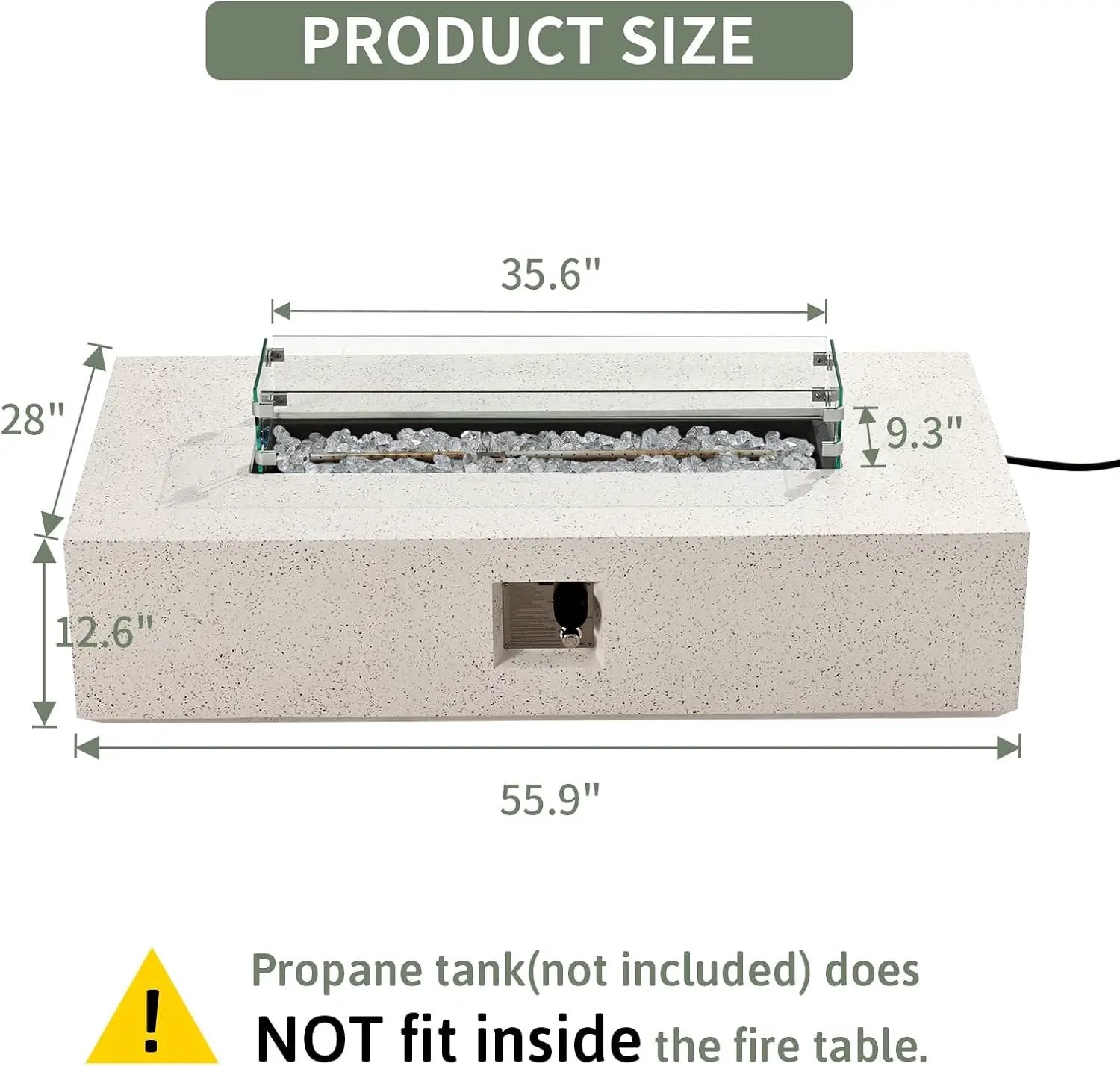 COSIEST Outdoor Propane Fire Pit Table, 56" x 28" Rectangle Terrazzo White Concrete-Like Finish, CSA Certified, 50,000 BTU Stainless Steel Burner w Transparent Gray Fire Glass, Wind Guard, Raincover by GreenHaven Gardens