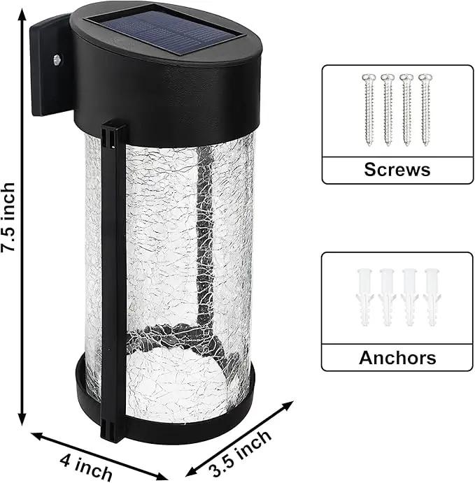 2PK Solar Outdoor Wall Lights with Crackle Glass Shade, Porch Fence Exterior Light Fixture Solar Powered Wall Scones by GreenHaven Gardens