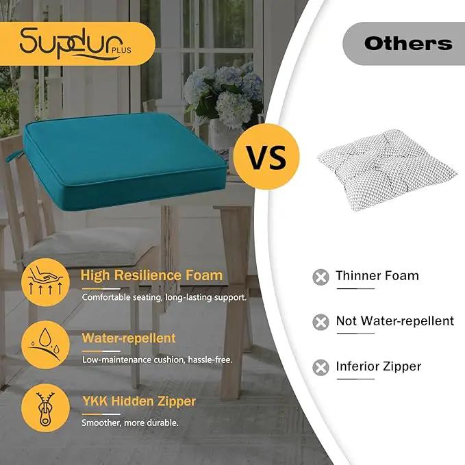 Outdoor Sunbrella Square Corner Seat Cushion, 19"x19"x3", Set of 4, Non Slip Seat Cushion Pads with Removable Cover for Patio Furniture, Garden Yard Lawn, Spectrum Peacock by GreenHaven Gardens