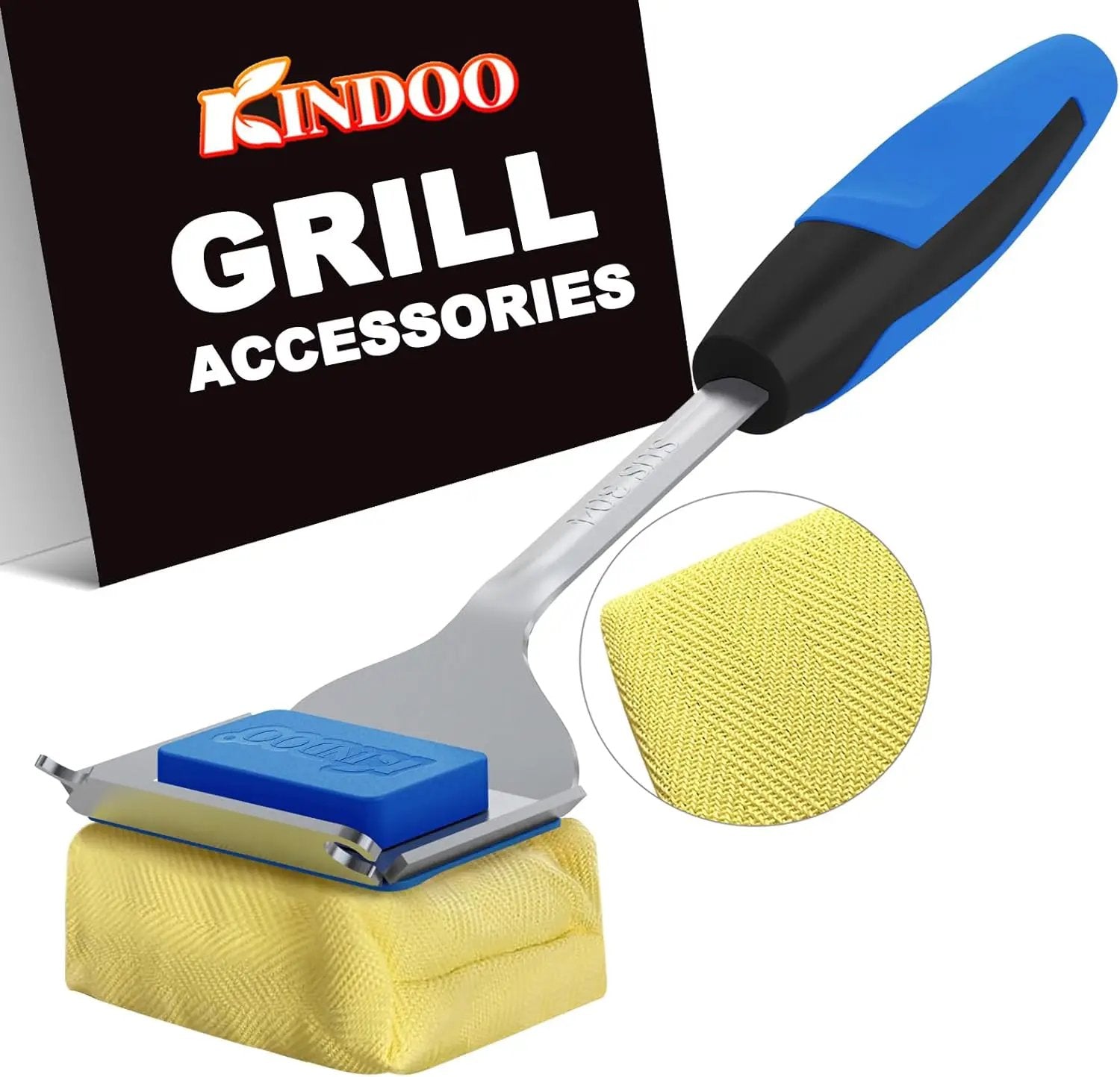 Grill Brush Bristle Free for Outdoor Grill, Steam Grill Cleaning Brush Replaceable BBQ Cleaner Brush Head,Extended Handle, Safe Grill Brush with Scraper for Cast Iron Stainless-Steel Grates, Blue by GreenHaven Gardens