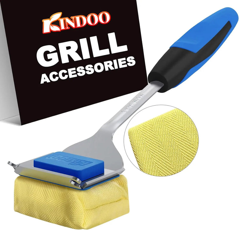 Grill Brush Bristle Free for Outdoor Grill, Steam Grill Cleaning Brush Replaceable BBQ Cleaner Brush Head,Extended Handle, Safe Grill Brush with Scraper for Cast Iron Stainless-Steel Grates, Blue by GreenHaven Gardens