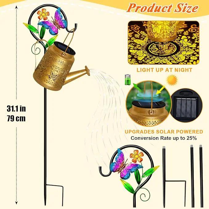 Solar Watering Can Lights Outdoor Garden Decor, Large Butterfly Hanging Lantern with Shepherd Hook, Waterproof Garden Lights for Outdoor Landscape Pathway Yard, Gift for Mom Grandma by GreenHaven Gardens