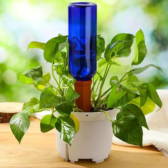 12 Pack Plant Watering Devices Include 6 Terracotta Self Watering Spikes and 6 Pcs 26 oz Plastic Bottles, Slow Release Vacation Insert Automatic Plant Waterer Device (Blue) by GreenHaven Gardens