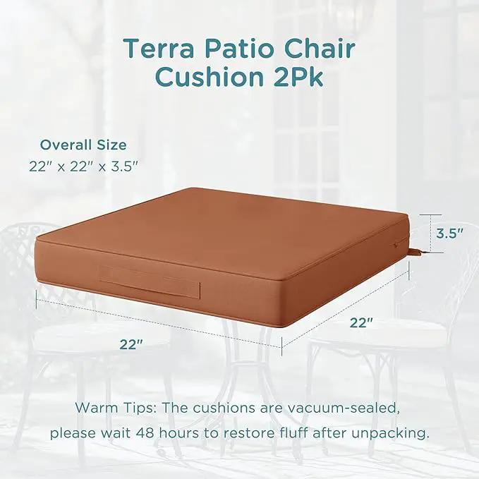 Codi Outdoor Seat Cushions for Patio Furniture 22x22 Inch, Waterproof Chair Cushion with Handles & Adjustable Straps, Fade Resistant - Set of 2, Spice by GreenHaven Gardens