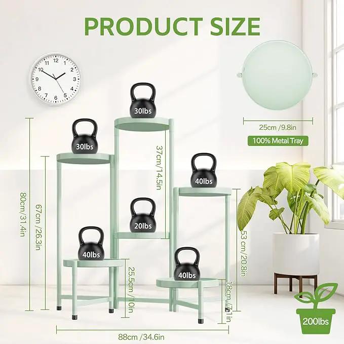 iDavosic.ly 6 Tier Large Plant Stand Indoor, 10 Inch Wide Tall Corner Metal Plant Stands Outdoor for Multiple Plants, Folding Tiered Flower Display Holder Rack Shelf, Light Green by GreenHaven Gardens